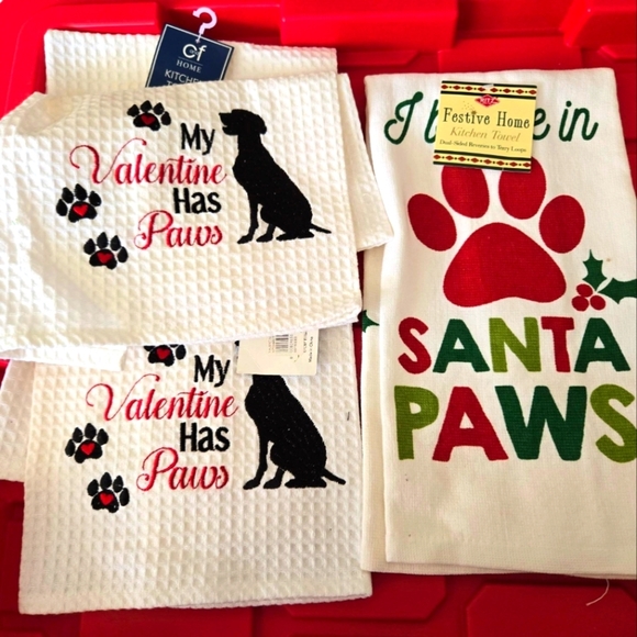 Other - Dog Kitchen Towels - White and Red NWT